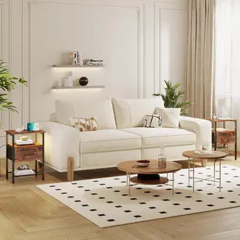 Juego de 2 mesitas de noche, mesa auxiliar con estación de carga, mesita de noche LED con cajón de tela para dormitorio, mesa auxiliar de 3 niveles con apertura 10 best sales Juego de 2 mesitas de noche - №9