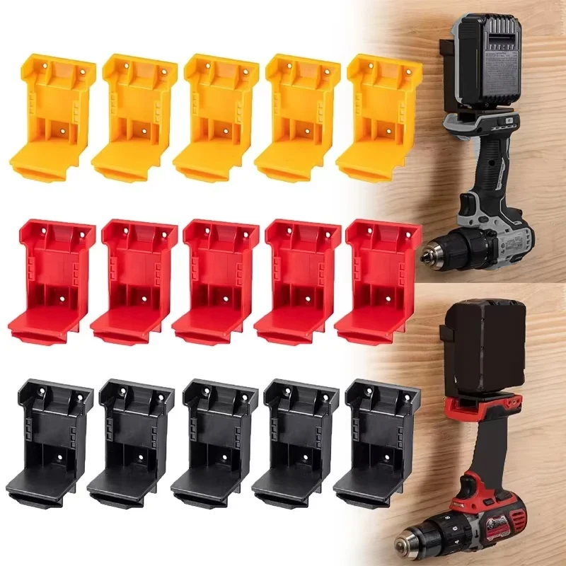 5PCS 2-in-1 Power Tool Holder Battery Mount Hanger Stand for Dewalt 20V for Milwaukee 18V Battery Tool Storage Rack Bracket