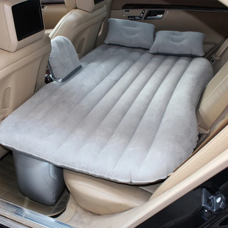 Cama de viaje para coche con inflado de aire, cojín para asiento trasero de coche con almohadas con bomba de aire para viajes y Camping