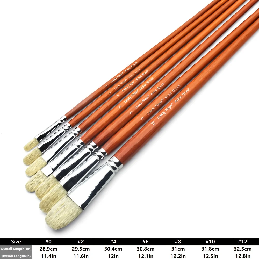 7/14 قطعة مجموعة فرشاة طلاء بشعيرات الخنزير الطبيعية المضادة للتساقط مع مقابض خشبية طويلة نصائح فيلبرت لطلاء الأكريليك والزيت #2