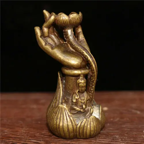 

2.56" Chinese pure copper Buddha's hand lotus Buddha Backflow Incense burner