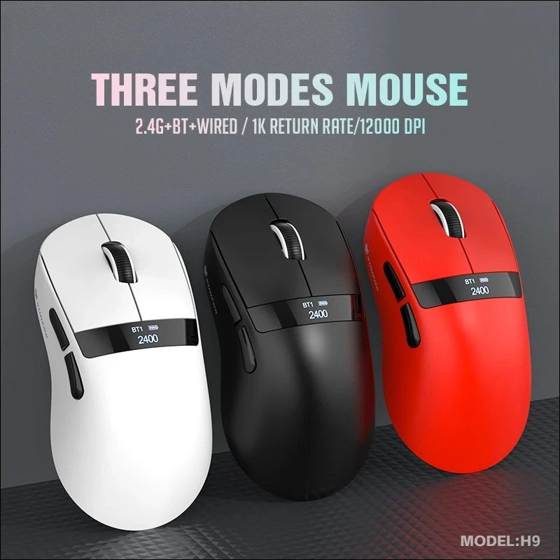 

H9 lightweight Mouse PAW3311 Wireless Bluetooth Tri Mode Gaming Laptop Mouse With Charging Dock And Screen Display