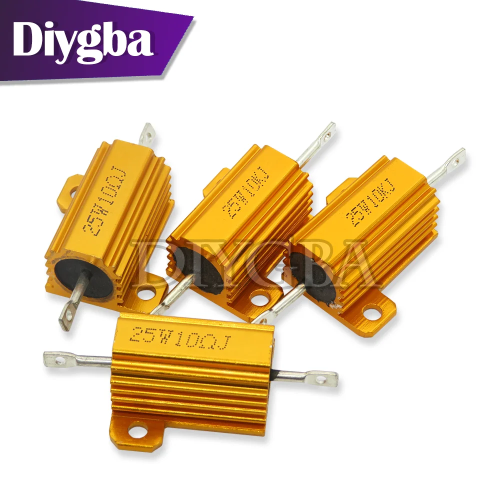 10W 25W Aluminum Power Metal Shell Case Wirewound Resistor 0.01~30K 1 2 3 5 6 8 10 20 100 150 1K 10K ohm DIYGBA RX24 resistance