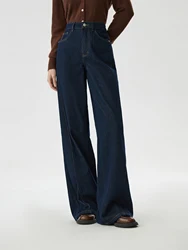 FSLE 2025 New Arrival Women Jeans High Waist Cotton Wide Leg Trousers Dark Denim Blue Loose Floor Length Female Jeans Streetwear