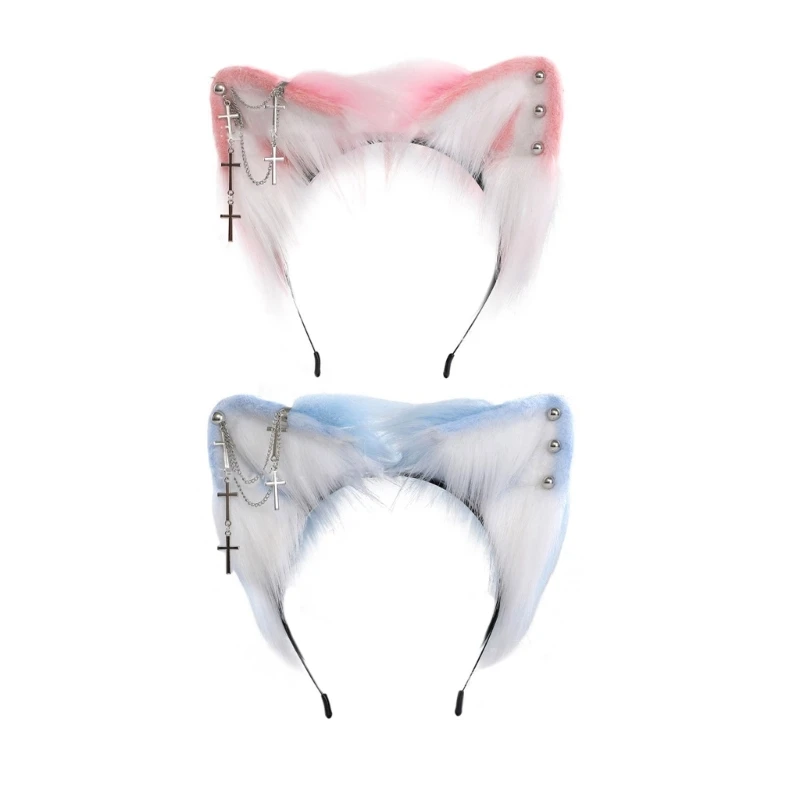 

Subculture Plush Cats Hairband with Metal Earring Woman Photography Hairband