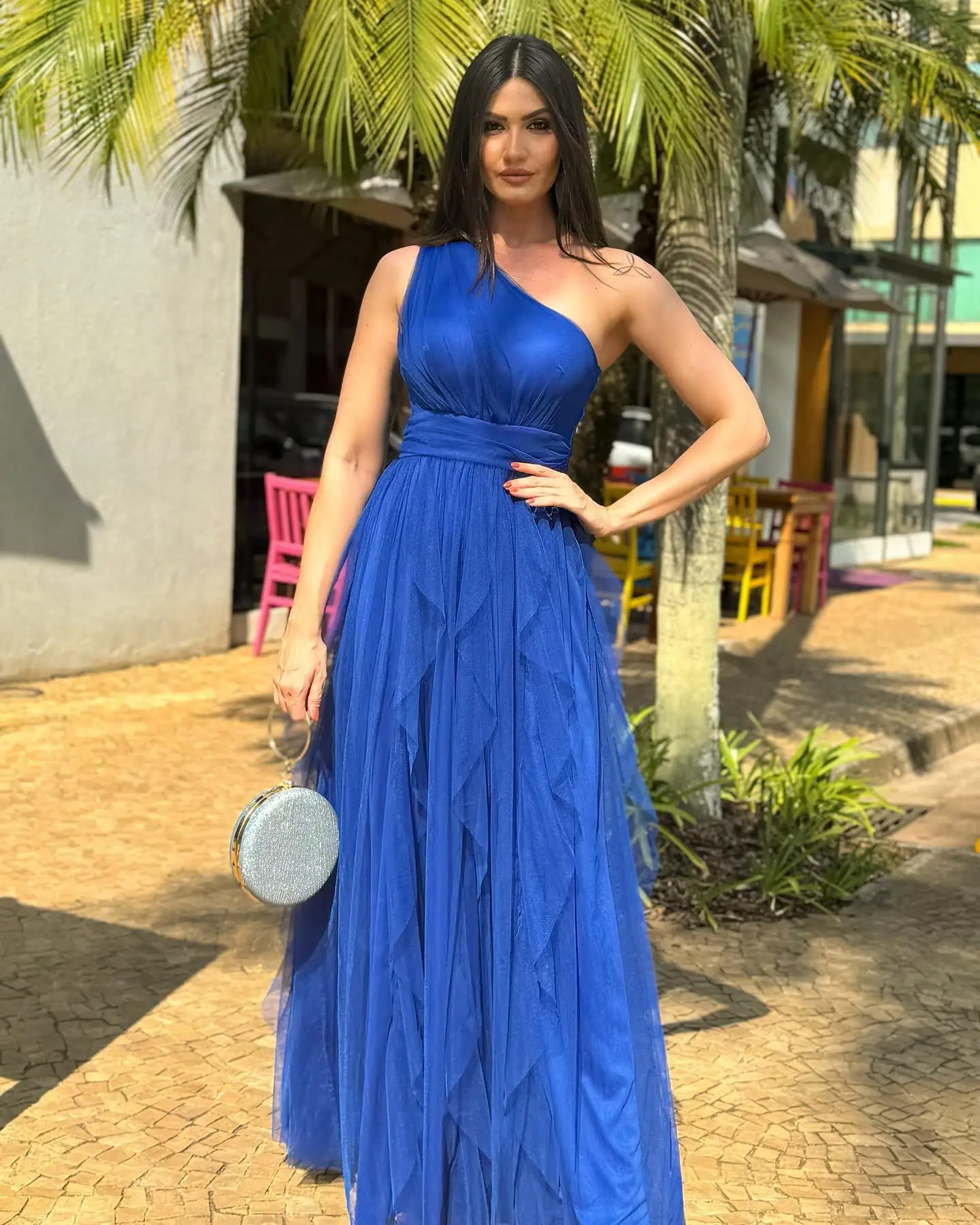 

Customized Temperament One Shoulder Organza Evening Dresses Graceful Pleats Photo Color Vestido De Festa Vestido De Noche