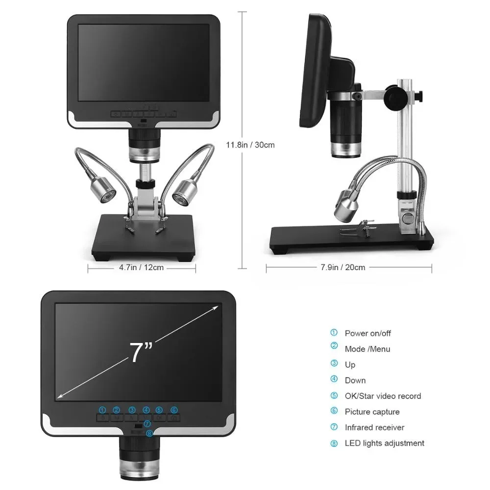 Digital Microscope Long Lens for phone Repairing SMD/SMT with 7 inch LCD Display 1080P Scope for Soldering Tools