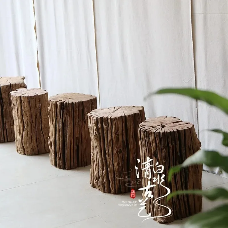 Log stump Solid wood Indoor coffee table stool Flower pot ornament Old wooden stump Outdoor balcony tree stump table stool