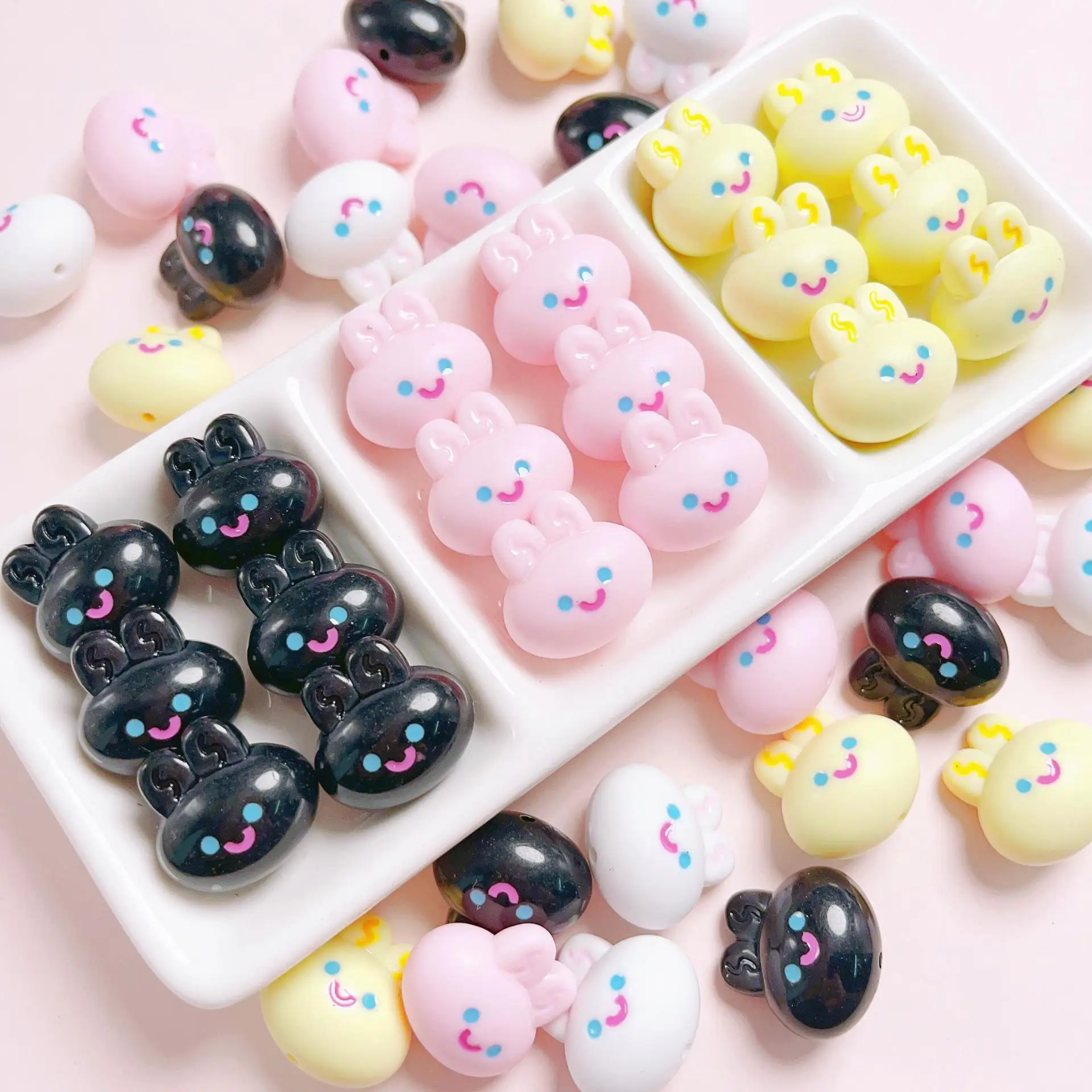 10Pcs 16mm Kawaii Acrylic Beads Frosted Rabbit Head Loose Beads Charms for Diy Jewelry Making Bracelets Necklace Accessories