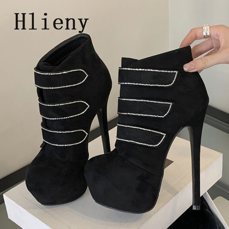 Hlieny Spring Autumn Platform Women Ankle Boots Fashion Hook Loop Fetish Ultra Thin High Heels Sexy Nightclub Party Pumps Shoes