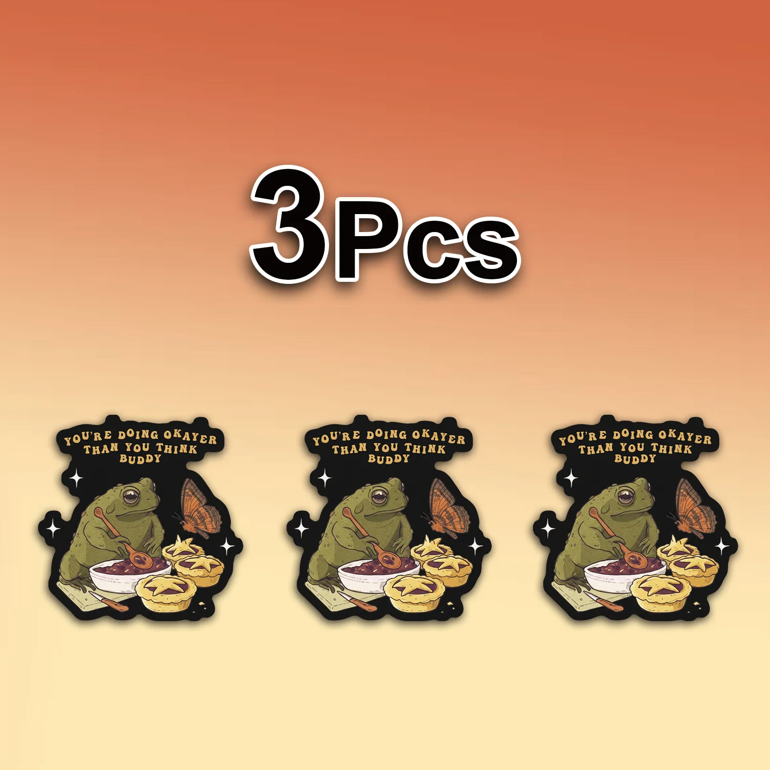 3Pcs Set Inspirational Pastoral Aesthetic Baking Frog Vinyl Sticker Quote Better Than You Think Decal for Car Laptop Water