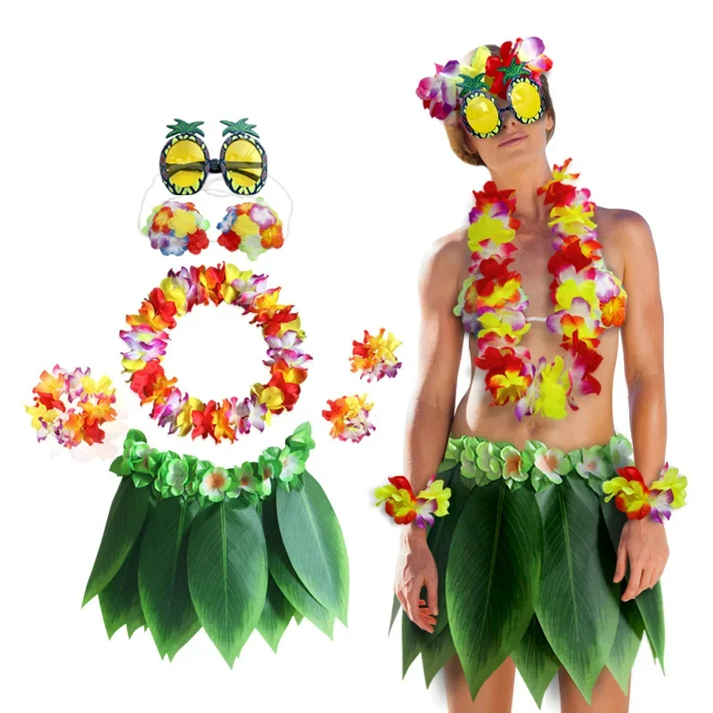 Kind Erwachsene Hawaii künstliche tropische Blätter Blumen rock Hula Boho Tanz röcke Party Hawaii Gras Rock Strand Urlaub Kostüm