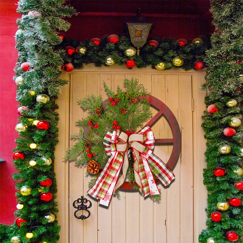 Christmas Wagon Wheel Wreath Winter Door Hanging Home Decoration Gift Different Sizes New Year Gift Christmas