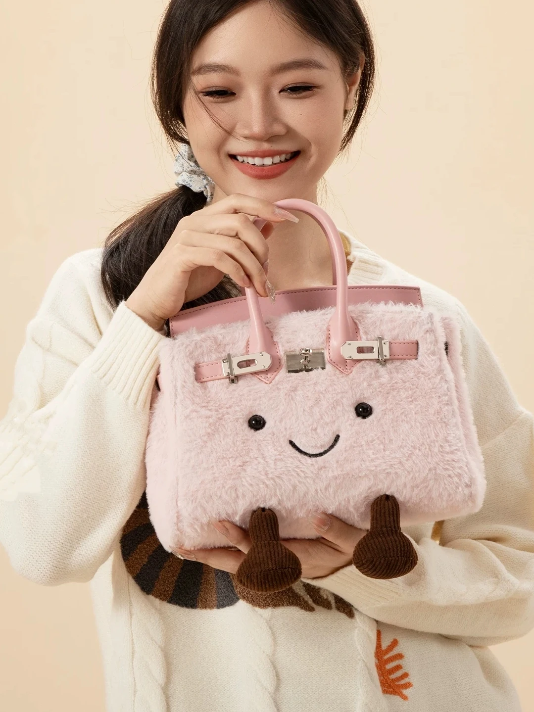 Cute Plu Crossbody Bag Womens Faionable Cartoon Handbag  Handbag Tote Bag Youthful Sle Lo Bule Closure Daily Use