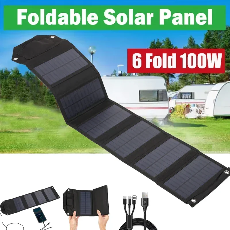 

Foldable Solar Panel 60W 80W 100W 5V USB Portable Folding Bag Battery Charger for Phone Outdoor Camping Waterproof Power Bank