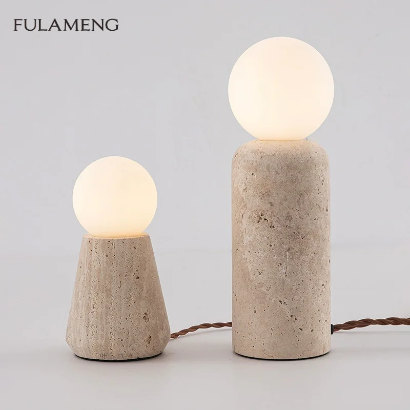 Natural Travertine Table Lamp Unique Wabi Sabi Desk Lamp Design Bedroom Bedside Lights Creative Decoration Small Desk Lamp