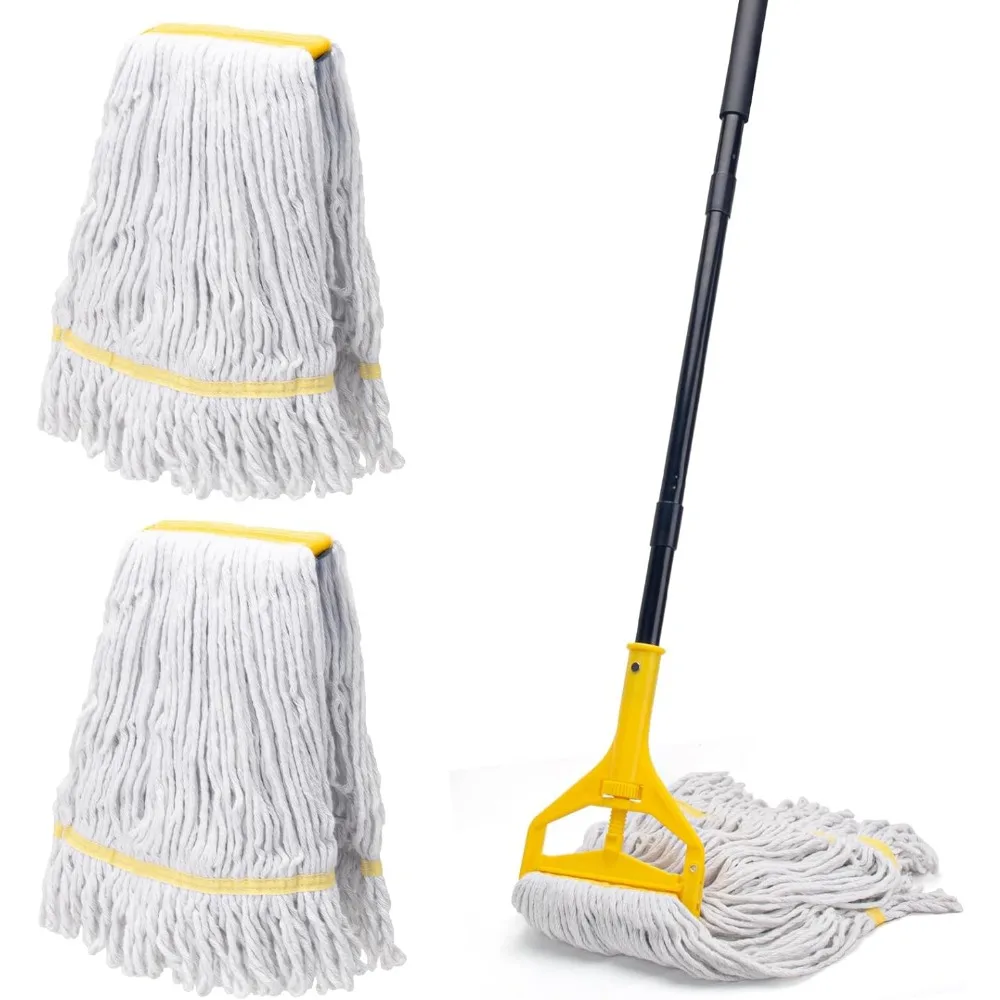 

Commercial Mop with 3 Large Replacement Heads 59 Inch Long Handle Heavy Duty Industrial Floor Cleaning