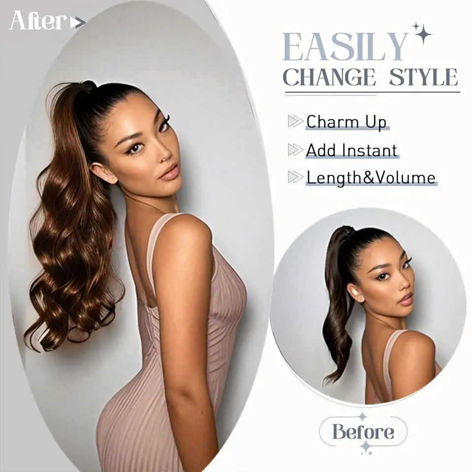 TESS Wrap Around Ponytail Extension 100% Human Hair Ponytail 14-22inch Long Straight Clip in Human Hair Ponytail Hairpieces