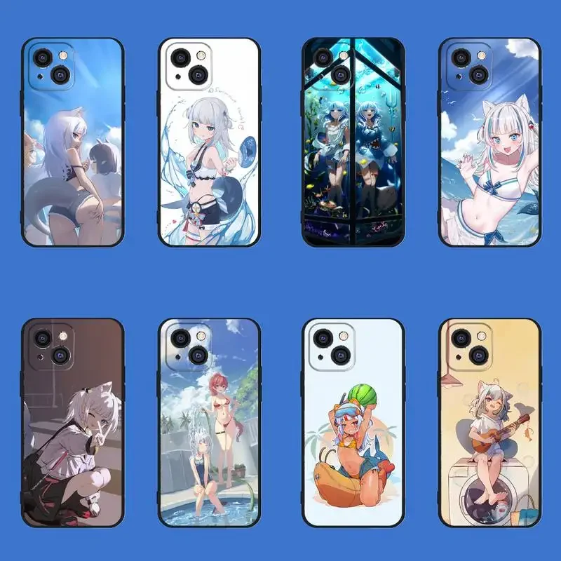 Gawr Gura VShojo VTuber Phone Case For iPhone 11 12 Mini 13 14 PRO XS MAX X XR 6 7 8 Plus Black Shell