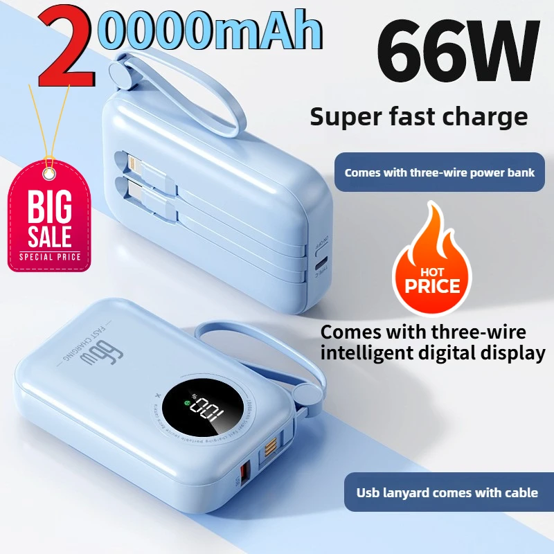 La ricarica rapida da 20000 mAh viene fornita con cavo PowerBank Mini display digitale Alimentatore mobile portatile è adatto per iPhone Xiaomi