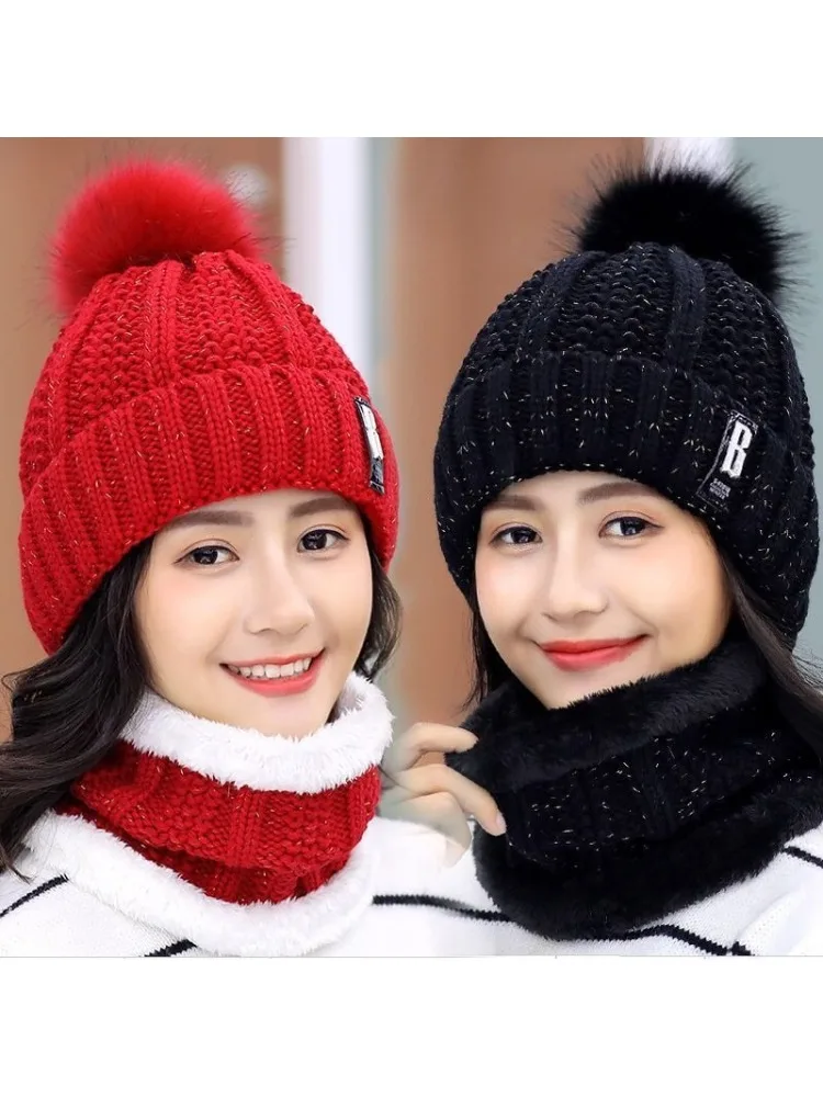 AliExpress NONE 2PCS Neck+Knitted Hat with Thick Velvet for Cycling Warmth and Cold Protection, Knitted Ear Protection Hat