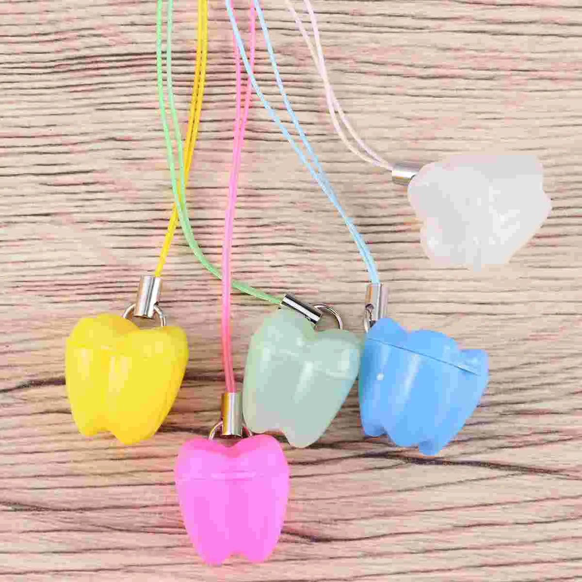 5PCS Teeth Storage Box Lovely Baby Deciduous Tooth Organizer with Necklace Case Gift for Kids (Mixed Color)