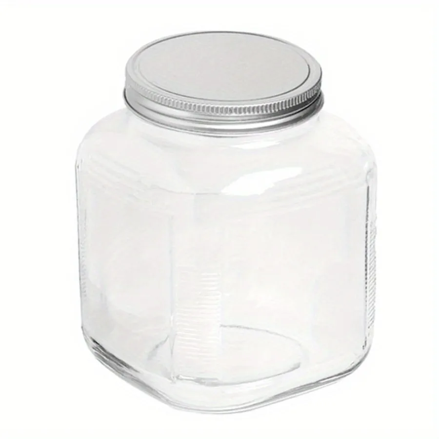 

Clear glass cookie jar with brushed aluminum lid