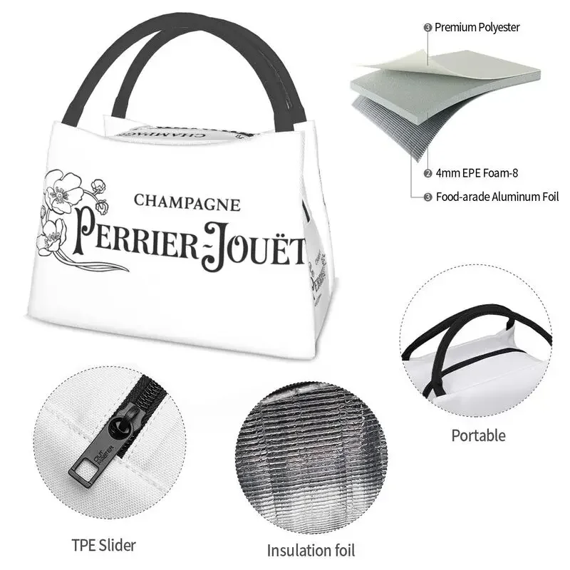 Perrier Champagne Jouets Logo Insulated Lunch Tote Bag for Women Resuable Cooler Thermal Bento Box Work Travel