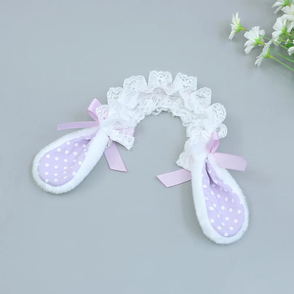 20CM Cotton Doll Headwear Ear Lace Bow Ears Delicate Workmanship Doll Headband Cute Cat Ears Rabbit Hair Band