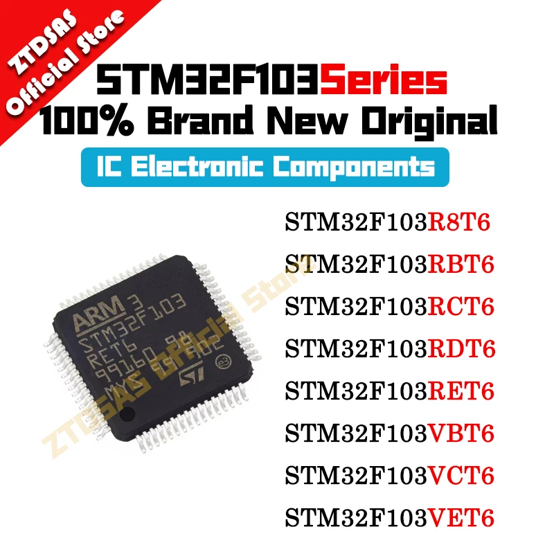 STM32F103RBT6 STM32F103RCT6 STM32F103RET6 STM32F103VCT6 STM32F103VET6 STM32F103 R8T6 RDT6 V8T6 STM STM32 IC MCU LQFP-64 Chipset