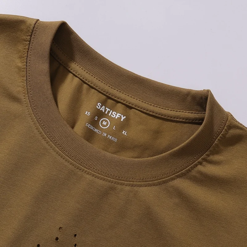 New SATISFY Unisex Short Sleeved T-shirt with Gray Perforated Print Loose Street Top