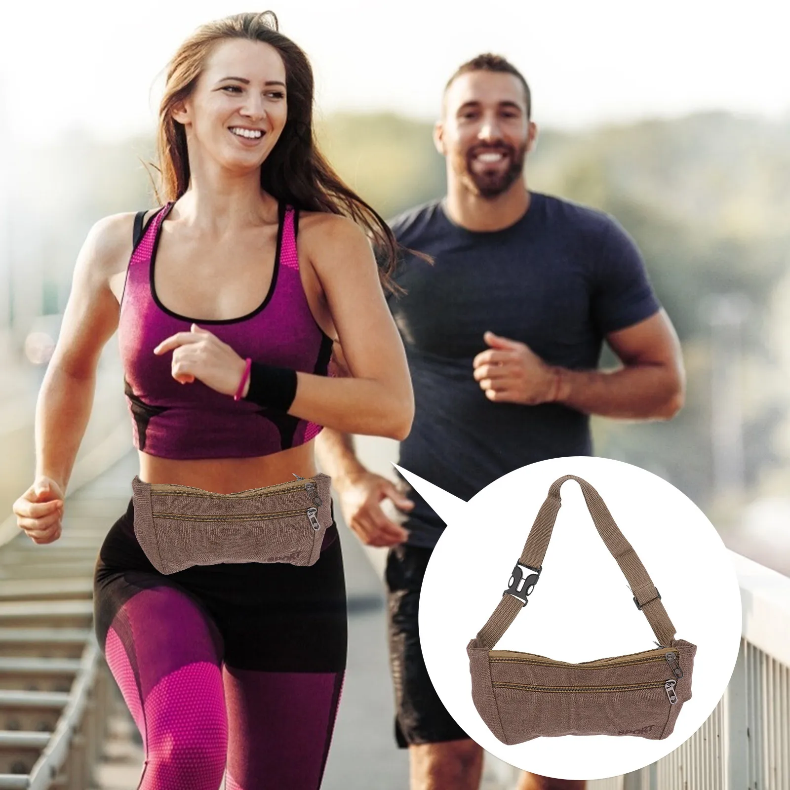 

Waterproof Waist Pack Adjustable Waistband Lightweight Running Pocket Hiking Riding Mobile Phone Pouch Coffee