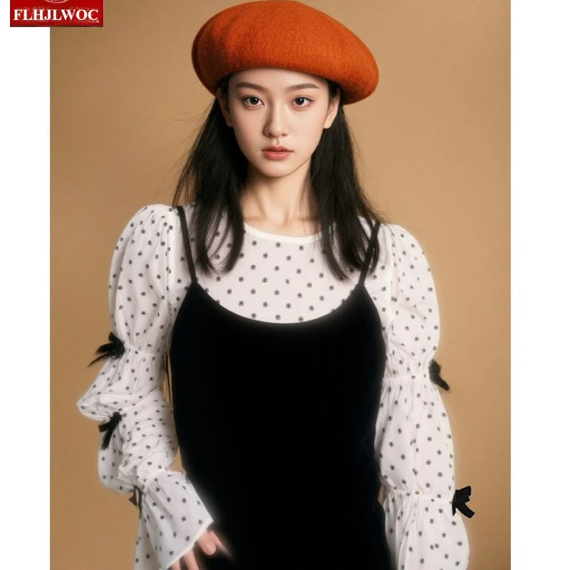 ชุดเดรสลายจุดสองชิ้นสำหรับผู้หญิง ดีไซน์เกาหลี-ญี่ปุ่น น่ารัก ทันสมัย เหมาะสำหรับวันคริสต์มาส ปีใหม่ ออกงาน หรือใส่ลำลอง