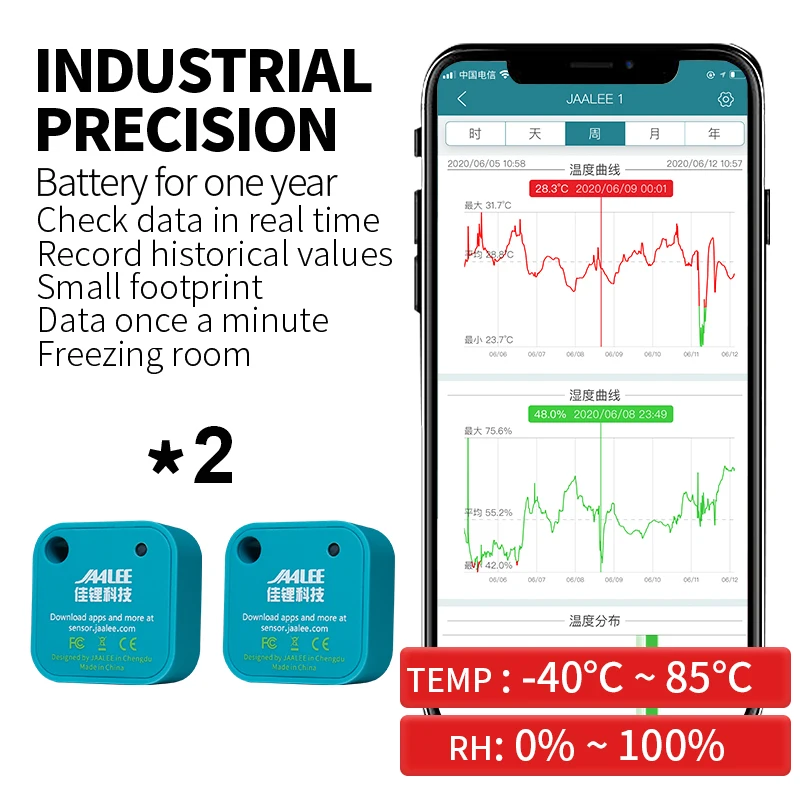 jaalee JHT Temperature/Humidity/Dewpoint/VPD Sensor Thermometer/Hygrometer Logger Export Monitor Refrigerator Freezer Fridge