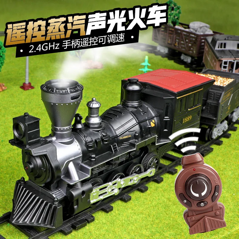 R/C Rail Steam Train with Light Sound 2.4GHz Controller Electric rail train set classical Christmas train toy for children