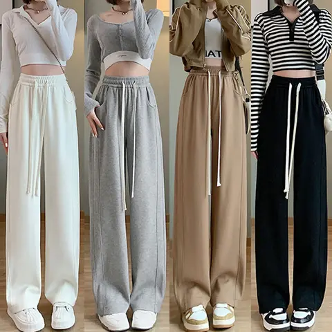 2024 여성 하이 웨이스트 레저 루즈 팬츠 소녀 캐주얼 스트레이트 레그 슬랙스 여성 헐렁한 라이트 그레이 카키 베이지 블랙 바지