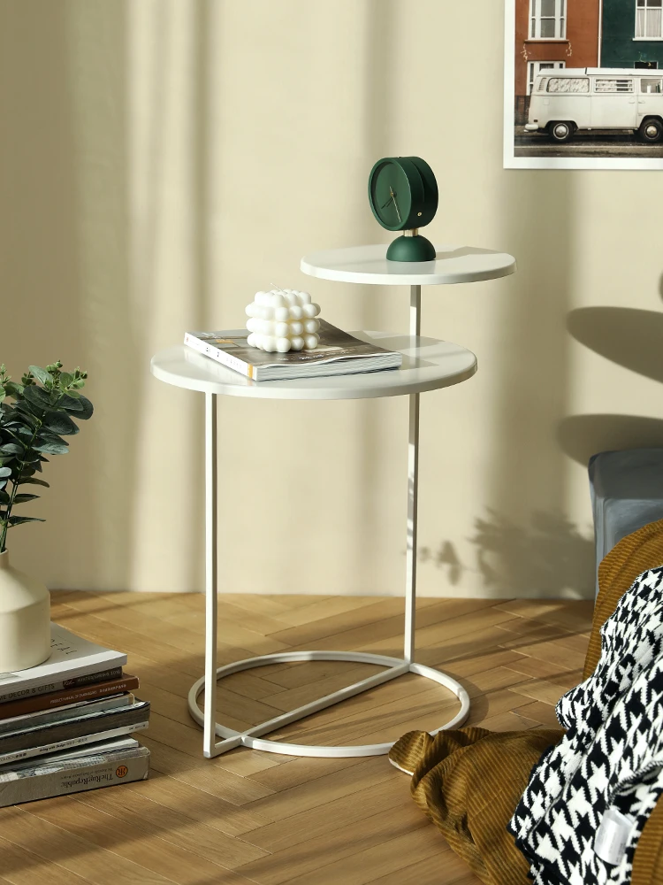 Iron Small Side Table Double Layer Living Room Coffee Table Simple Round Bedside Table Home Furniture