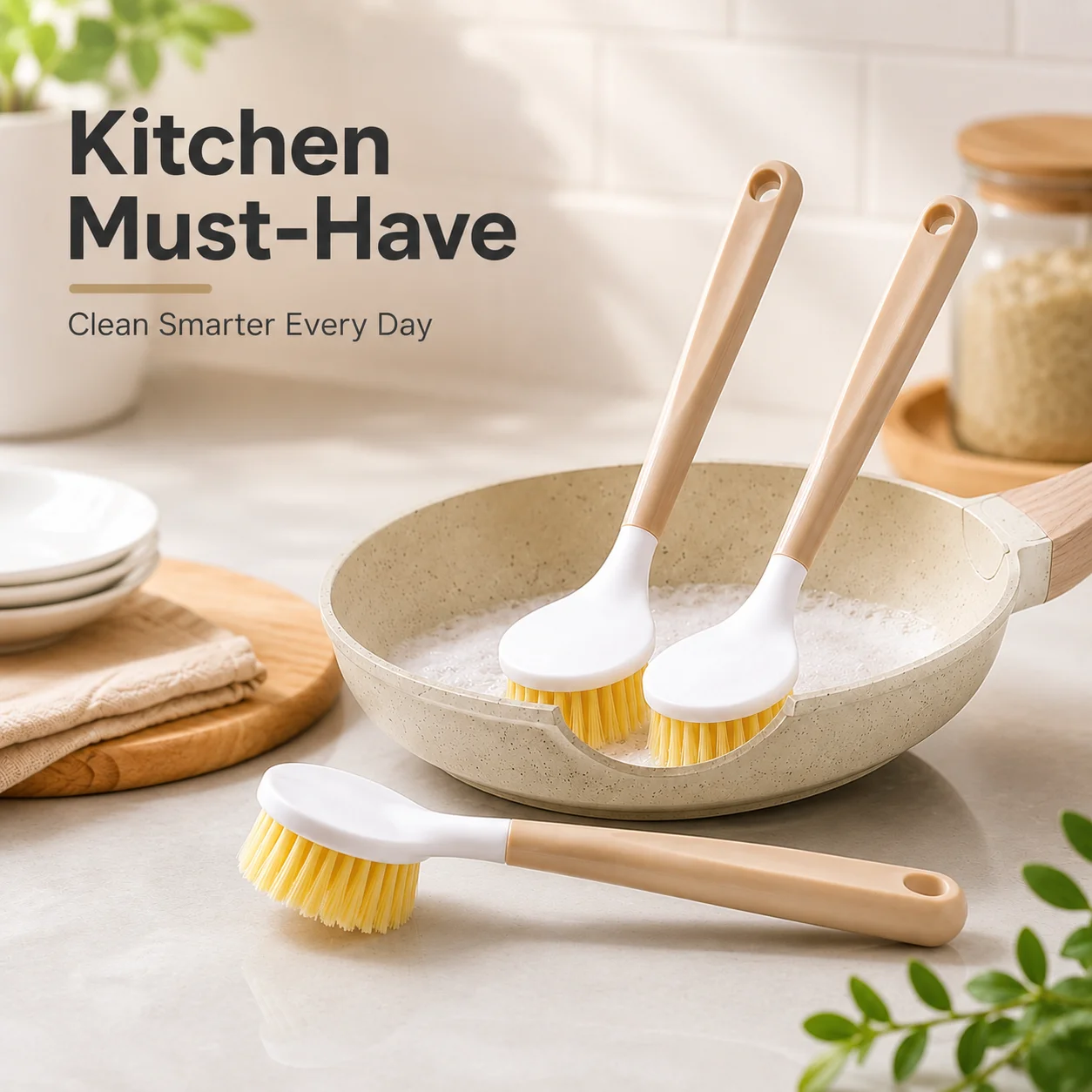 Long Handle Kitchen Pot Scrub Brush, Dense Bristle Dishwashing Brush for Pans, Pots, Bowls and Sink, Ergonomic Grip Cleaning Tool for Grease and Food Residue, Hanging Household Dish Brush for Daily Kitchen Cleaning