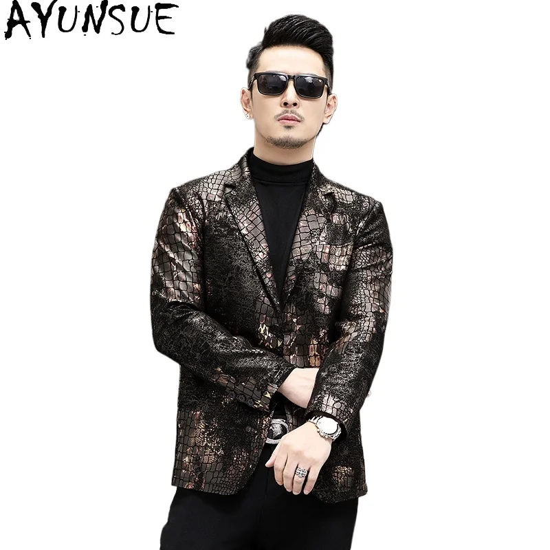 

AYUNSUE Real Sheepskin Genuine Leather Jackets Man 2025 Fashion Suit Men Leather Jacket High-end Leather Coat Slim Fit chaqueta