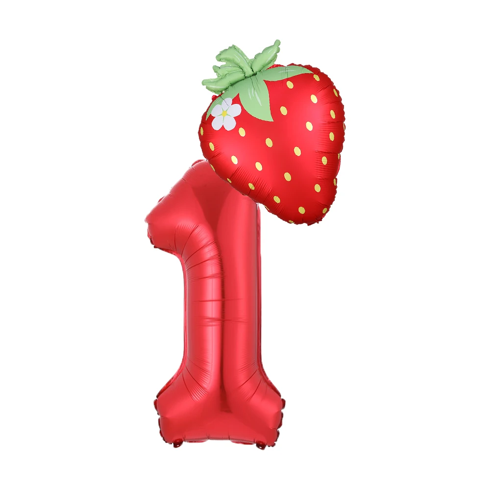 

2Pcs Big Strawberry Foil Balloons With 40Inch Red 0-9 Number Balloon Baby Shower Supplies Berry First Birthday Party Decorations
