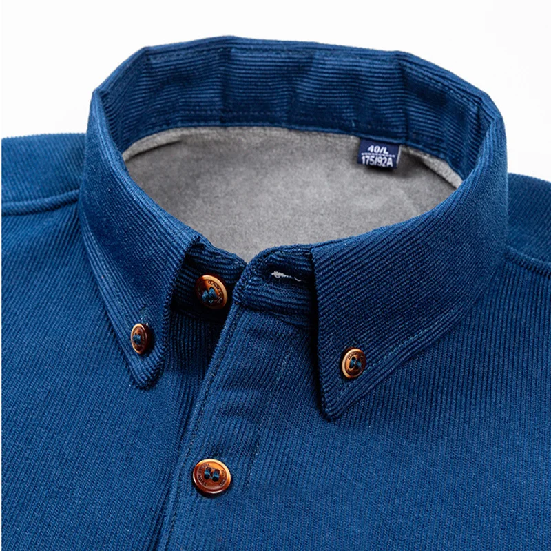 autumn and winter velvet thickened large size corduroy casual non-iron men\'s long-sleeved shirt high quality solid color