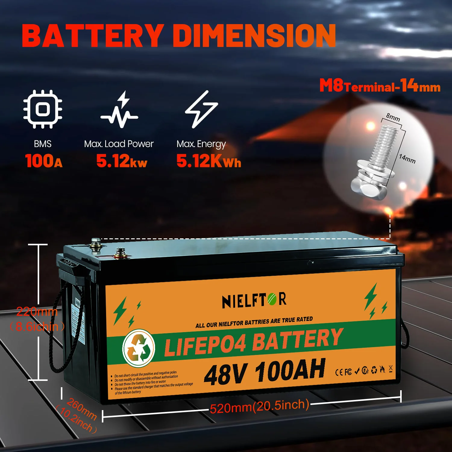 حزمة بطارية Llifepo4 48 فولت 100 أمبير في الساعة 51.2 فولت فوسفات حديد الليثيوم من الدرجة A + خلايا 6000 + دورات مدمجة BMS لمخزون الطاقة الشمسية PL EU #3