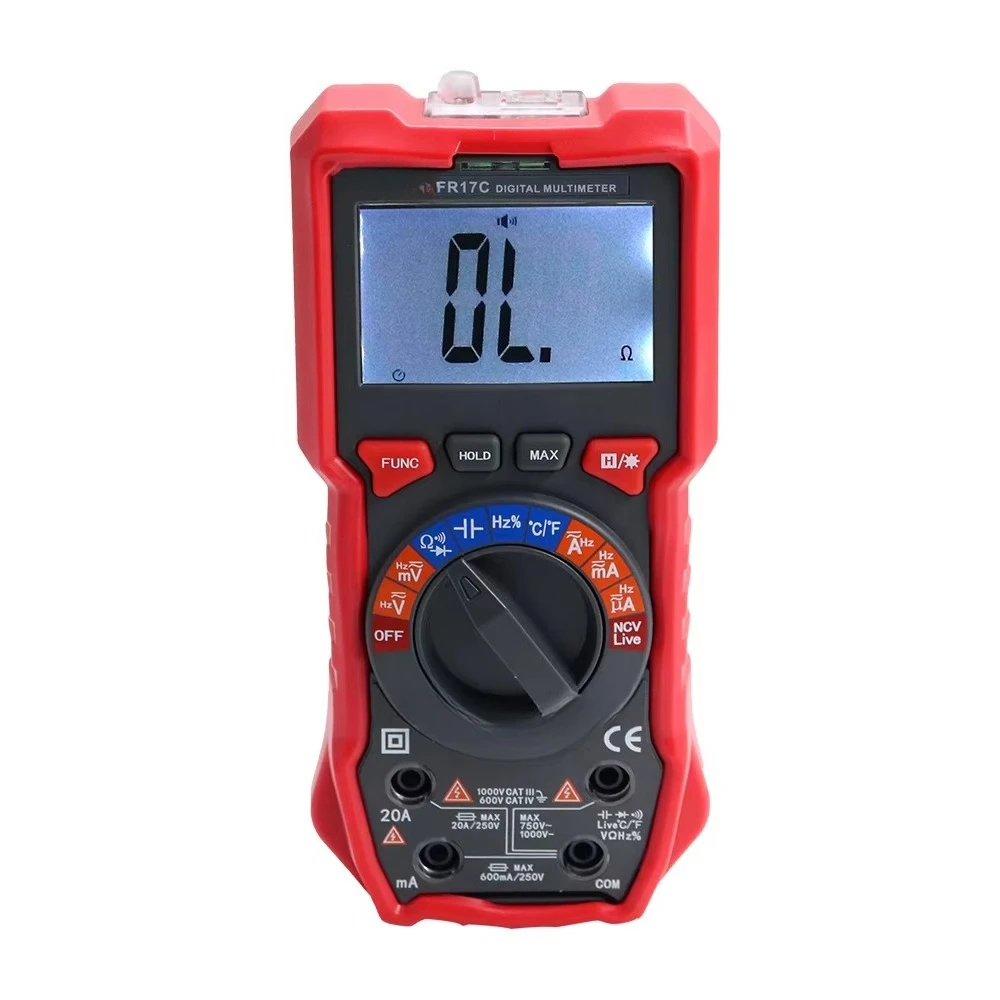 Handheld Multimeter 6000 Counts for Measure Voltage Current Resistance Diodes Continuity Capacitance with NCV Function