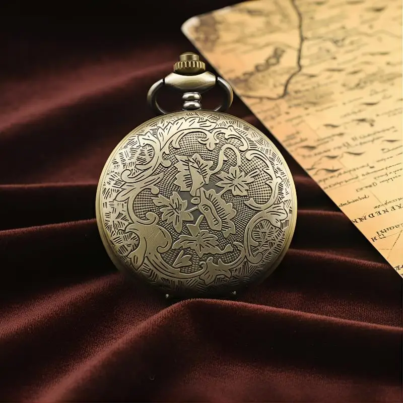 Men's Vintage Hollow Out Circular Pocket Watch Chain Quartz Pocket Watch Gift