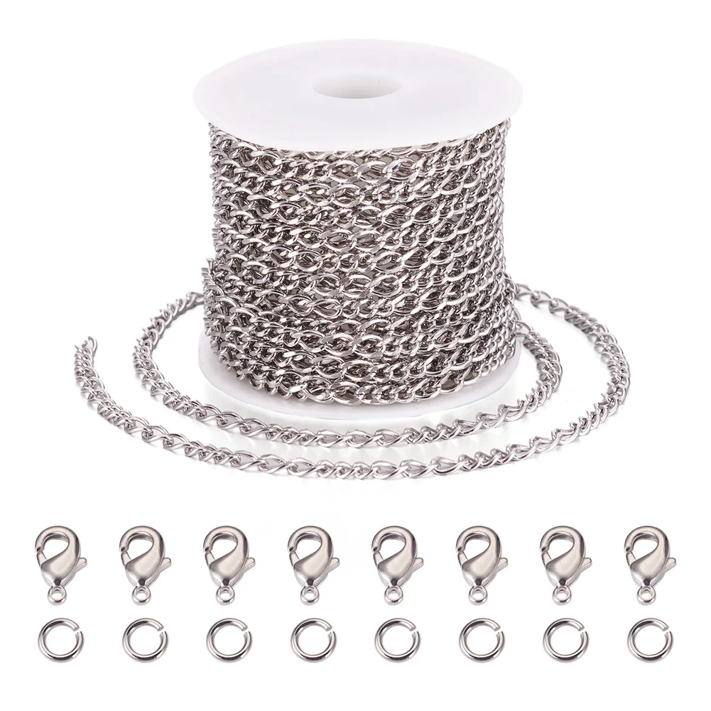 Multi-style Curb Chain Stainless Steel Bracelet Necklace Making Kit with Claw Clasp Jump Ring DIY Jewelry Handmade Accessories