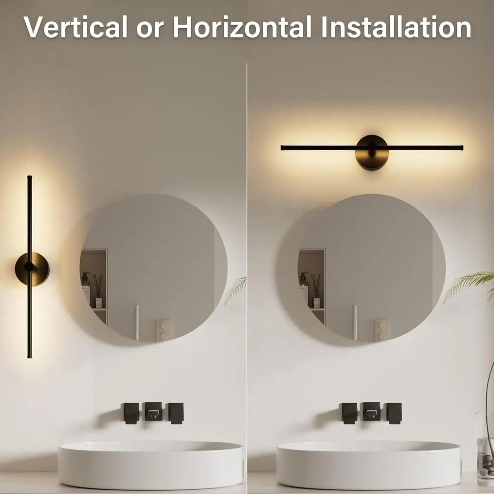 24 Inch LED Indoor Linear Wall Sconces Set o Two, 3CCT Switchable, Matte Black, Hardwired and Wall Mounted, Dimmable or Living R