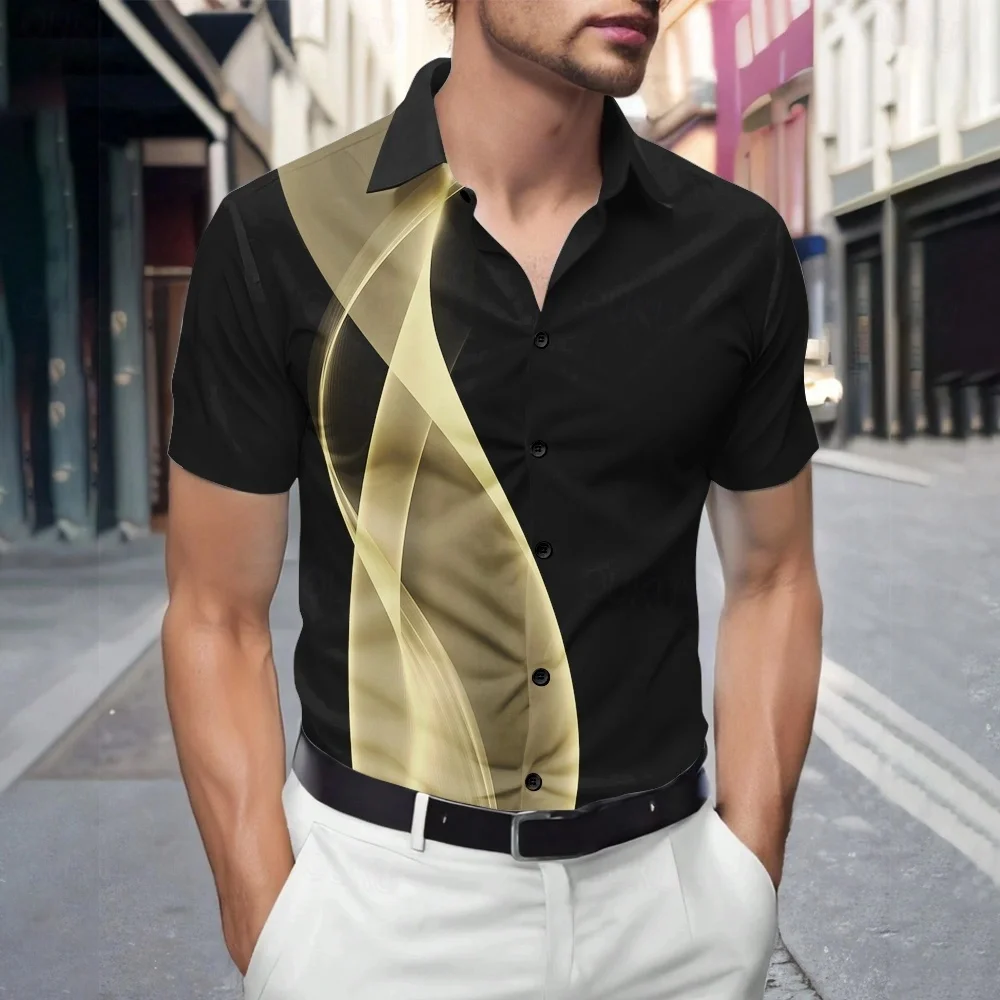 

New style men's fashionable button-down shirt, casual and trendy for outdoor vacations and streetwear, short-sleeved shirt.