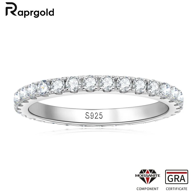 

RAPRGOLD GRA Certified Moissanite Ring for Women Real 925 Sterling Silver Wedding Rings Engagement Eternity Bands Jewelry Gifts