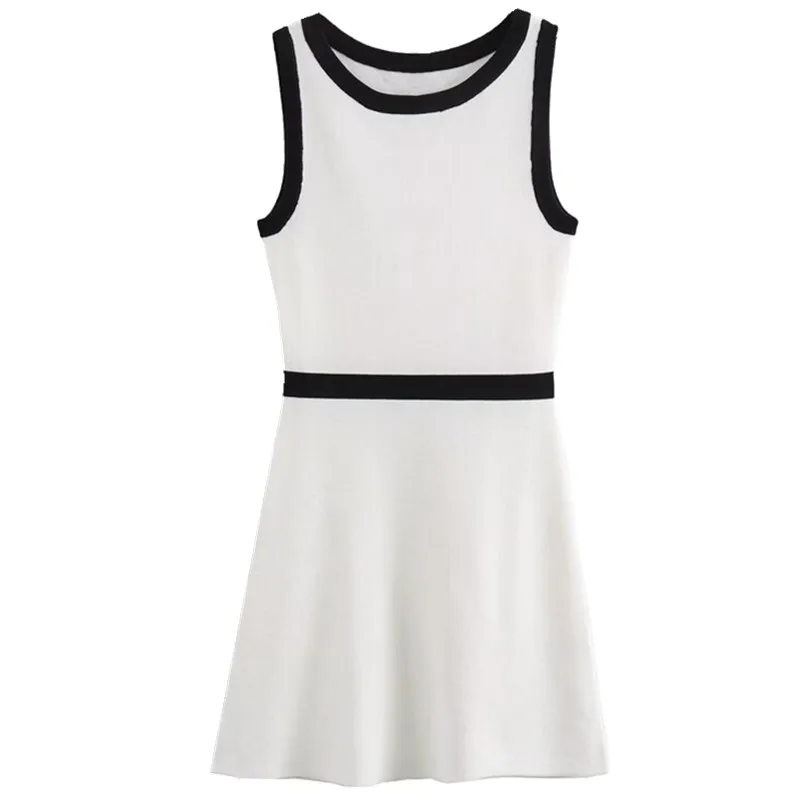 Vestido  de Punto para Mujer, Nuevo Modelo Verano 2024, Diseño de Bloques de Color en el Borde, Sin Mangas, Cuello Redond...