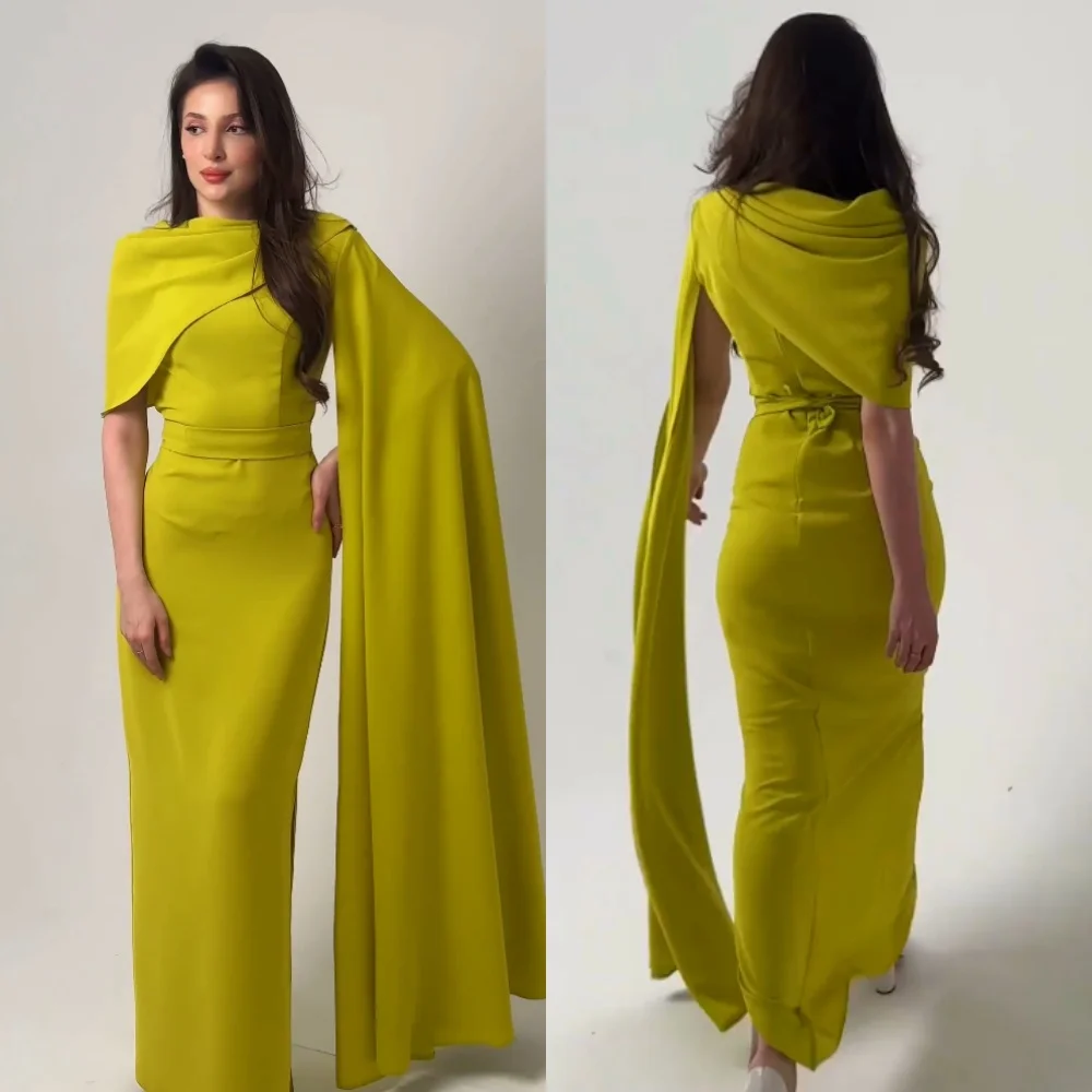 Customized Sexy Casual   Evening Jersey Sash Homecoming A-line High Collar Bespoke Occasion Gown Long Dresses